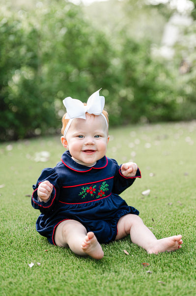 Poinsettia Smocked Pima Cotton Emma Bubble