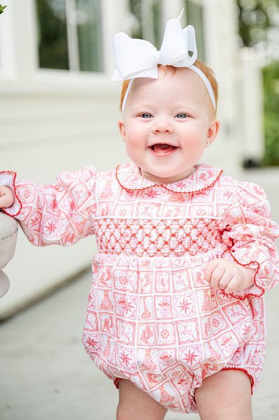 Christmas Tiles Smocked Pima Cotton Emma Bubble