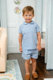 Blue Gingham Smocked Samuel Shirt/Shorts Set