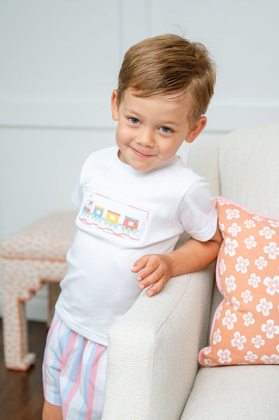 Trains Smocked Beau T-Shirt/Shorts Set