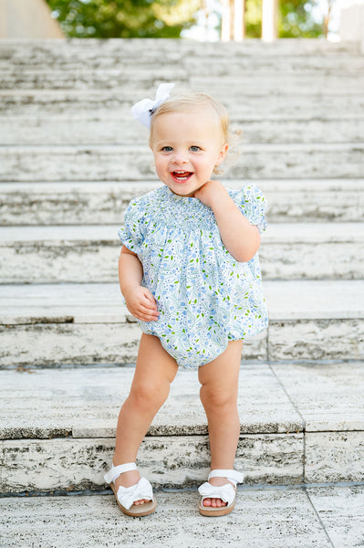 Blue Florals Smocked Birdie Bubble