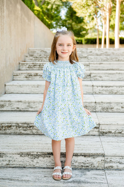 Blue Florals Smocked Helen Dress