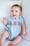 Blue Teddy Bears Smocked Pima Cotton Bubble