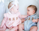 Pink Teddy Bears Smocked Pima Cotton Bubble