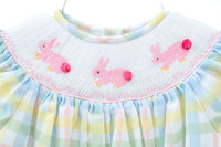 The Smocked Easter Bunnies Dress is a classic, traditional piece perfect for Easter celebrations.