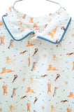 The all-over puppy print on the Pima Puppies Romper for boys adds a fun and cheerful element to his wardrobe, making him the center of attention.