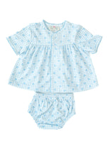 With sweet heart accents on the soft blue fabric, a baby wearing the Blue Hearts Layette Set is dressed in a perfect mix of style and comfort.