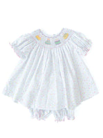 The smocked sprinkles birthday cake bloomer set is a timeless, heirloom piece designed to make birthdays extra special.