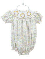 Floral Wreaths Smocked Birdie Bubble