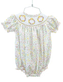 Floral Wreaths Smocked Birdie Bubble