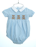 Blue Teddy Bears Smocked Pima Cotton Bubble