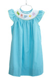 Toddler & Girls Soft Teal Microgingham Hand-Smocked Sea Animals Dress – Classic Traditional Silhouette – Summer Outings, Beach Vacations & Poolside Fun – Sizes 12M–8