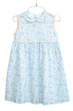 Little Girls Classic Blue Beach Motif Pima Cotton Dress – Pink Piping Detail – Summer Outings, Special Occasions & Family Photos – Sizes 12M–8