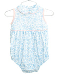 Baby Girls Lightweight Pima Cotton Beach Print Bubble – Blue with Pink Piping – Sibling Matching Summer Vacation & Poolside Outfit – Sizes NB–2T