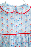 Girls Soft Pima Cotton Red & Blue Floral Patriotic Dress – Classic Traditional Silhouette – 4th of July, Parades & Backyard Cookouts – Sizes 12M–8