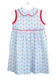Toddler & Girls Lightweight Pima Cotton Patriotic Floral Dress – Red & Blue Summer Print – Fourth of July, Memorial Day & Summer Celebrations – Sizes 12M–8