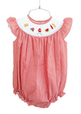 Newborn to Toddler Girls Heirloom-Quality Red Gingham Smocked Grilling Bubble – BBQ, Memorial Day, 4th of July & Summer Celebrations – Sizes NB–2T