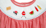 Baby Girls Red Gingham Hand-Smocked Cookout & BBQ Neckline Bubble – Classic Heirloom-Inspired Silhouette – Backyard Cookout & Summer Events – Sizes NB–2T