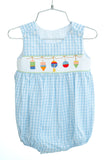 Newborn to Toddler Boys Heirloom-Inspired Blue Check Cotton Blend Smocked Buoys Bubble – Summer Outings, Boating Adventures & Warm Weather Play – Sizes NB–3T