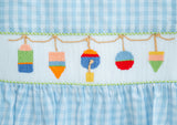 Baby & Toddler Boys Blue Check Hand-Smocked Colorful Buoys Chest Panel Jon Jon – Summer Beach, Lake & Boating Outfit – Sizes 3M–4T