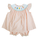 Baby & Toddler Girls 100% Cotton Seersucker Light Orange Hand-Smocked Colorful Popsicles Neckline Bloomer Set with Diaper Cover – Summer Vacation & Celebration Outfit – Sizes 3M–4T
