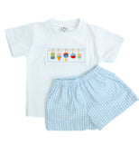Boys 100% Cotton Hand-Smocked Buoys Tee & Blue Check Shorts – Classic Two-Piece Summer Set – Beach & Lake Days, Boating Adventures & Picture-Perfect Family Photos – Sizes 12M–8