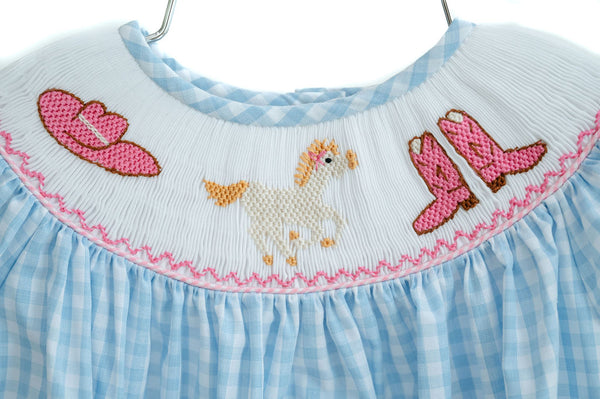 Smocked Rodeo Western Bubble for Girls 3T / Birdie Bubble Smocked Rodeo Western Bubble for Girls 3T / Birdie Bubble