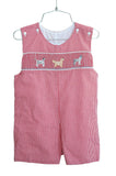 Baby & Toddler Boys Smocked Puppy Dog Jon Jon – Red Gingham with Three Hand-Smocked Puppies – Sibling Matching Spring & Picture-Perfect Family Photo Outfit – Sizes 3M–4T