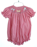 Baby Girls Soft Red Gingham Hand-Smocked Three Puppy Dogs Bubble – Classic Southern Craftsmanship – First Birthday, Celebrations & Special Occasions – Sizes NB–2T