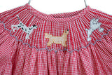 Newborn & Baby Girls Smocked Puppy Dog Bubble – Red Gingham with Three Hand-Smocked Puppies – Heirloom Keepsake First PAWTY Birthday & Party Outfit – Sizes NB–2T