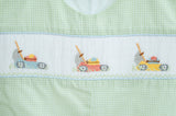 Boys Soft Green Gingham Smocked Lawn Mower Jon Jon – Pairs with Peter Pan Collar Shirt – Heirloom-Inspired Father's Day & Spring Family Photo Outfit – Sizes 3M–4T