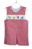 Baby & Toddler Boys Classic Red Gingham Smocked Construction Vehicles Jon Jon – Construction Birthday Party & Spring Celebration Outfit – Sizes 3M–4T