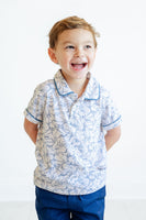 The Playful Bunnies Pima Shep Polo is available in sizes 12M to 6, making it a great option for toddlers and young boys.