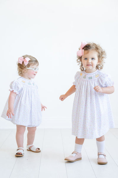 smocked birthday cake dress Pink Smocked Birthday Girl Dress I Ruth and Ralph