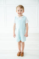 With its soft cotton fabric, the Blue Striped Jonjon keeps a little boy comfortable while he enjoys springtime fun.