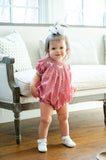 Baby Girls Classic Southern Smocked Puppy Dog One-Piece Bubble – Red Gingham with Hand-Smocked Puppies – First Birthday, Parties & Special Occasions – Sizes NB–2T
