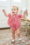 Newborn & Baby Girls Red Gingham Hand-Smocked Three Puppies Bubble – First Pawty Birthday & Special Celebration Outfit – Sizes NB–2T