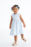 Toddler & Little Girls Soft Pima Cotton Blue Beach-Inspired Dress – Pink Piping Accents – Sibling Matching Summer & Picture-Perfect Family Photo Outfit – Sizes 12M–8