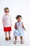 Girls Patriotic Floral Summer Dress – Soft Pima Cotton Red & Blue Print – Fourth of July, Memorial Day & Backyard Cookouts – Sizes 12M–8