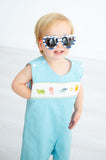Baby & Toddler Boys Teal Microgingham Hand-Smocked Sea Animals Chest Panel Jon Jon – Summer Beach & Pool Day Outfit – Sizes 3M–4T
