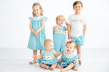 Newborn to Toddler Boys Heirloom-Inspired Teal Microgingham Smocked Sea Animals Bubble – Summer Beach Adventures, Family Photos & Special Occasions – Sizes NB–3T