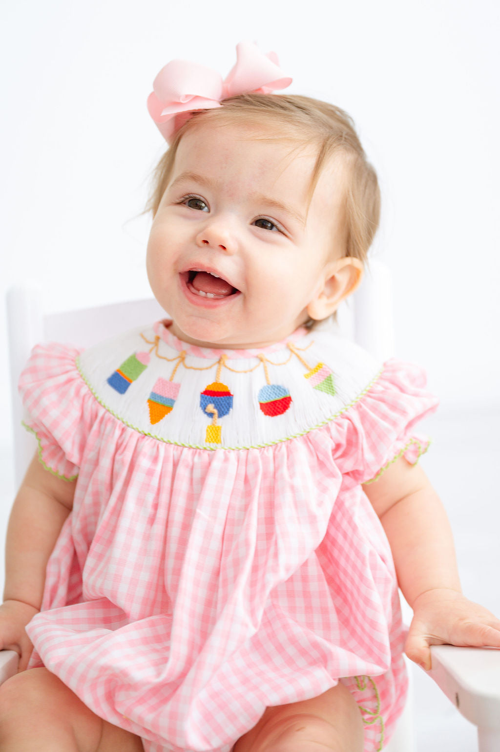 white christmas dresses Christmas Holiday White Red Bow Bishop Smocked Dress Set main image 0