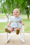 Blue Rocking Horses Smocked Pima Cotton Bubble