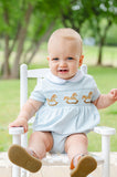Blue Rocking Horses Smocked Pima Cotton Bubble