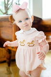 Pink Rocking Horses Smocked Pima Cotton Bubble