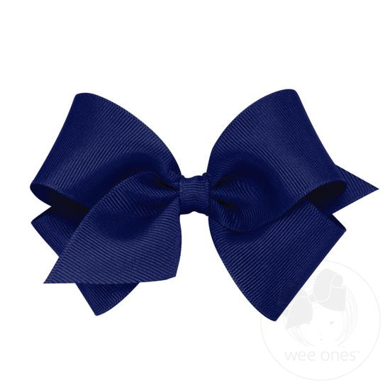 Wee Ones Small Classic Grosgrain Hair Bow - Lt Navy