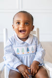 Blue Christmas Trees Smocked Henry Bubble