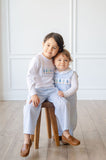 Blue Christmas Trees Smocked Beau T-Shirt/Pants Set