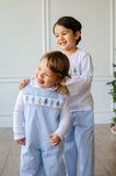 Blue Christmas Trees Smocked Norman Longall