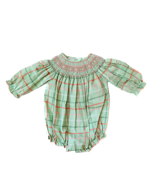 Christmas Plaid Smocked Birdie Bubble